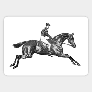 Race Horse with Jockey Black and White Illustration Magnet